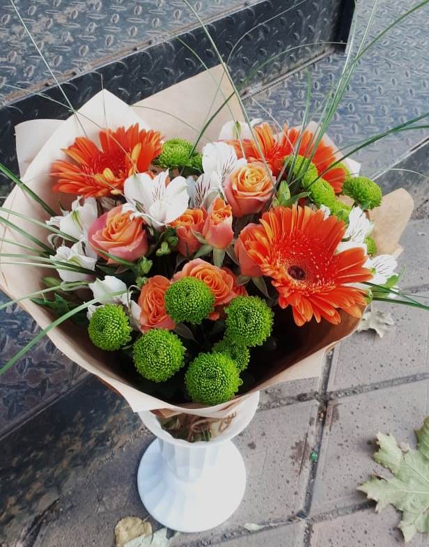 Букет цветов из: Герберы, Хризантемы, Альстромерии и Розы в Малой Пурге