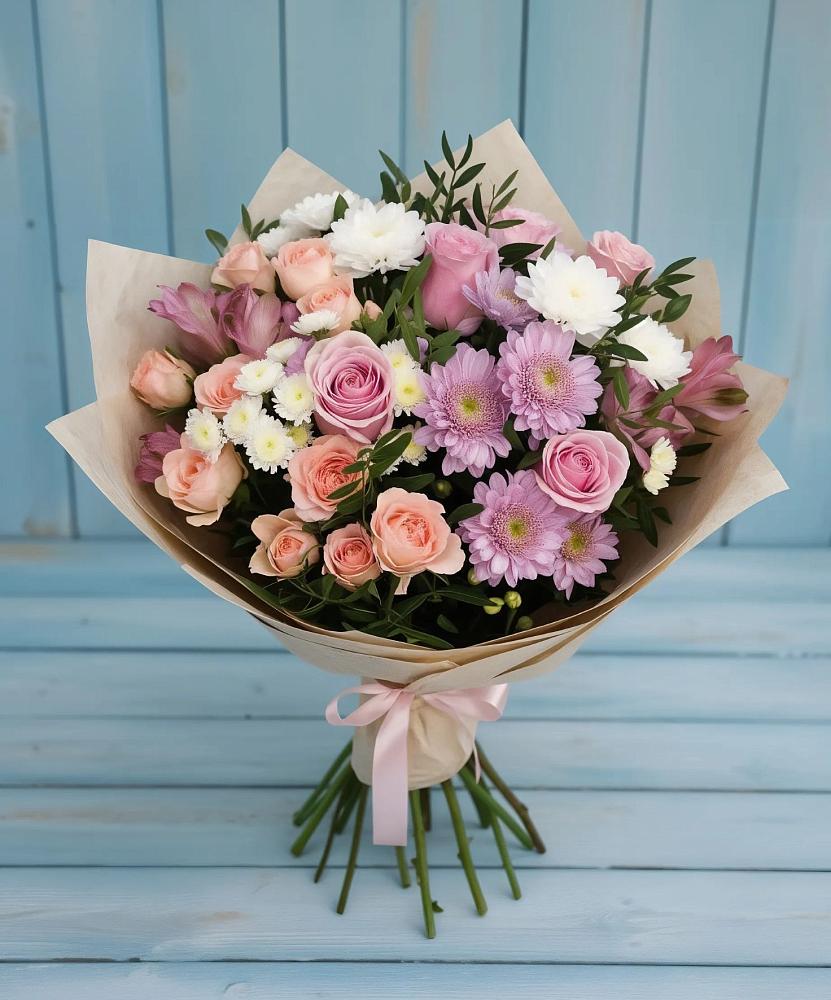 Букет цветов из: Хризантемы, Розы и Альстромерии в Малой Пурге