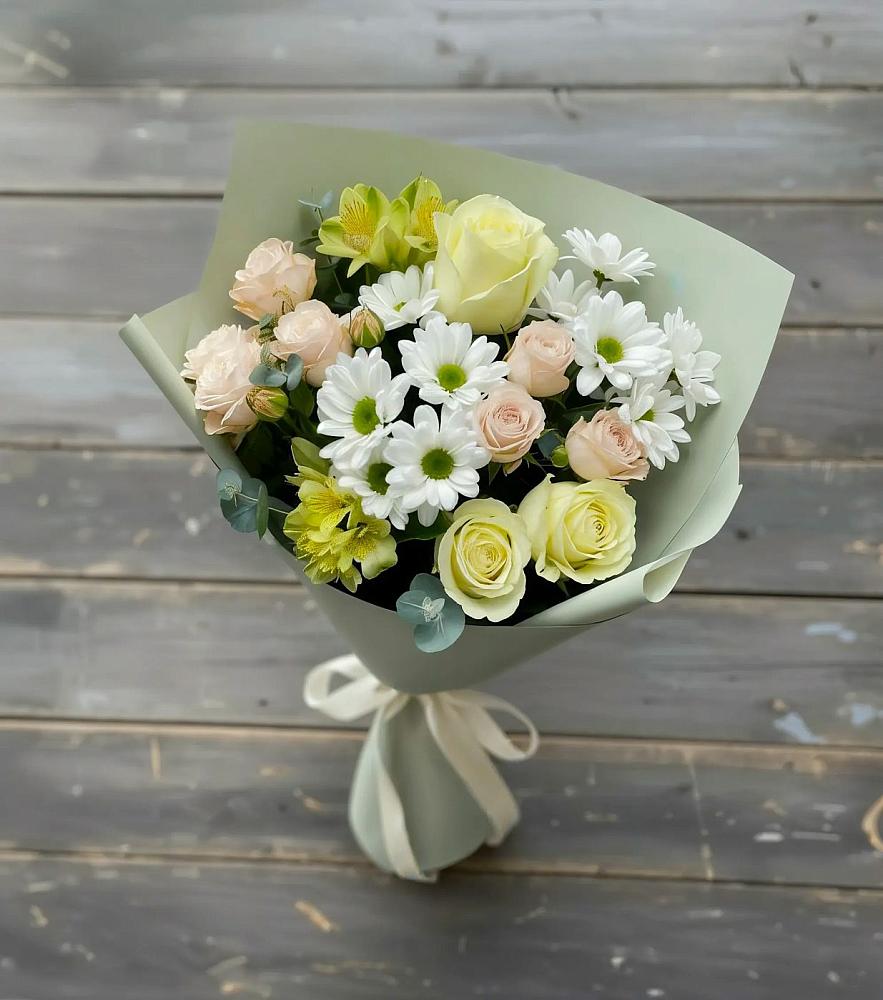 Букет цветов из: Альстромерии, Розы и Хризантемы в Малой Пурге
