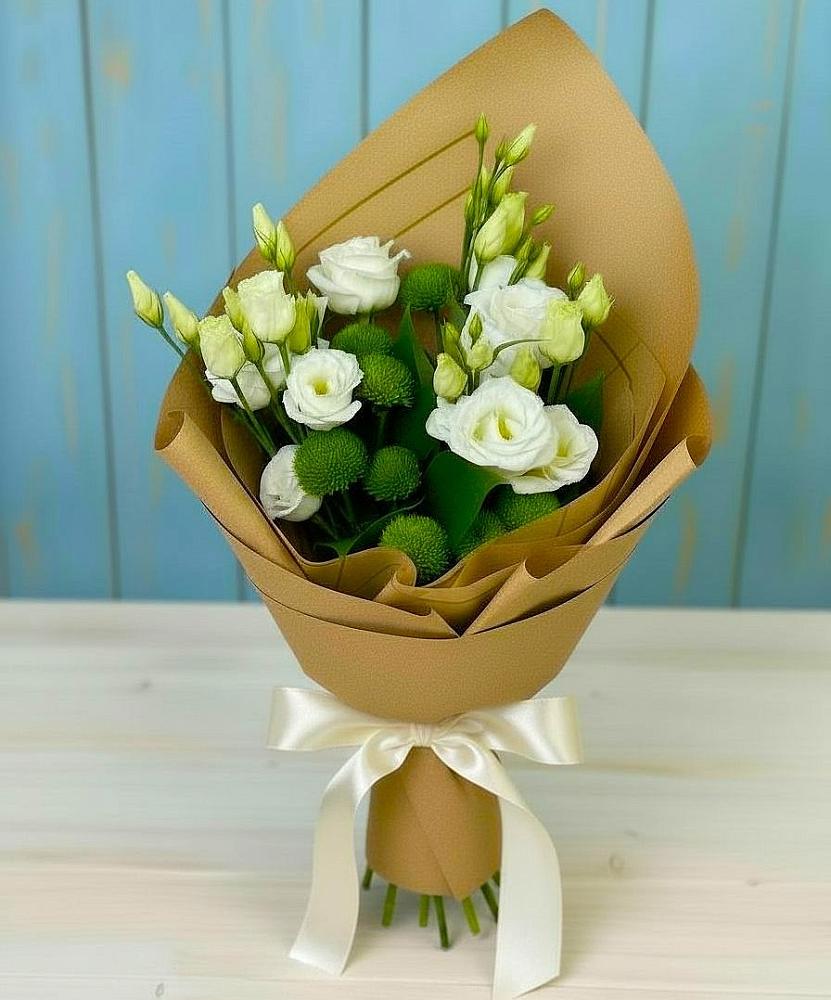 Букет цветов из: Хризантемы и Лизиантусы в Малой Пурге