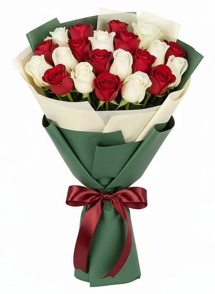Букет Микс из красных и белых роз в Малой Пурге