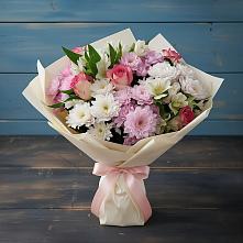 Букет цветов из:  Хризантемы, Альстромерии и Розы #REPLACE_PRED# Малой Пурге