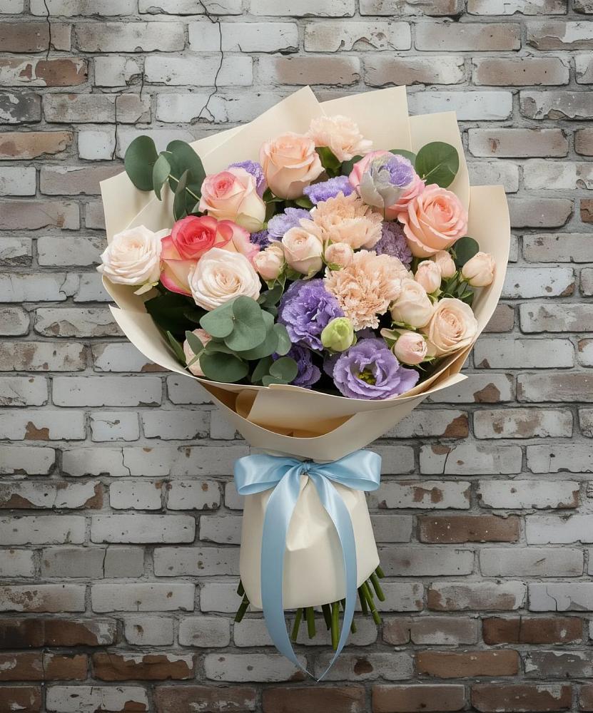 Букет цветов из: Розы, Лизиантусы и Гвоздики в Малой Пурге