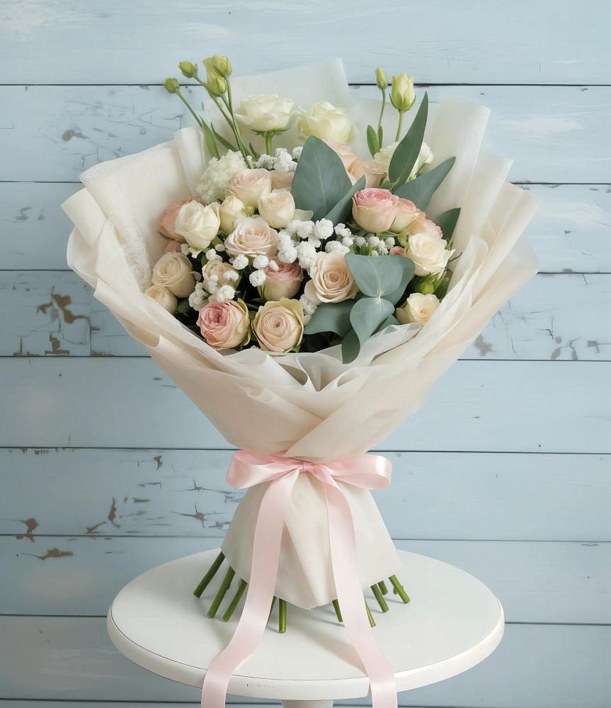 Букет цветов из: Розы и Лизиантусы в Малой Пурге