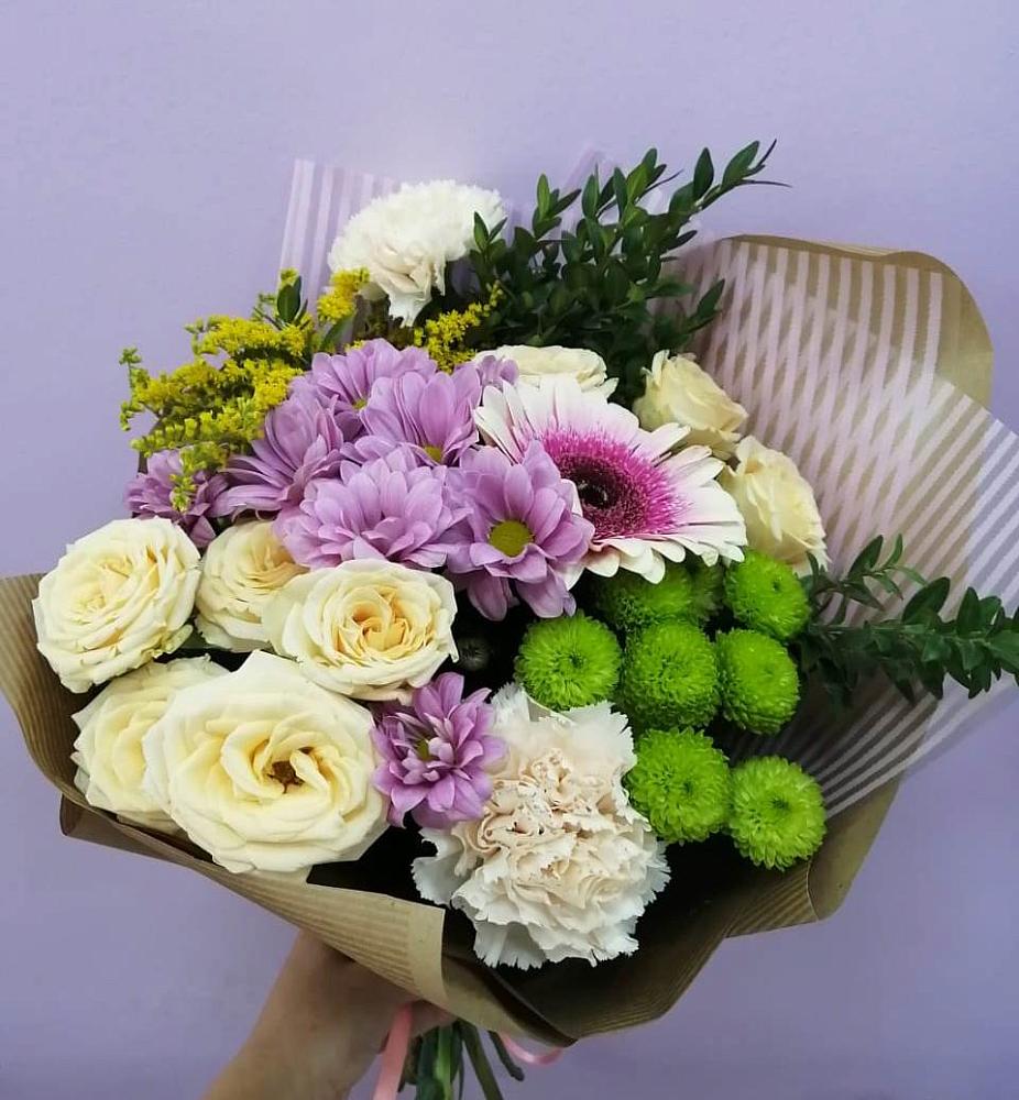 Букет цветов из: Хризантемы, Розы, Гвоздики и Герберы в Малой Пурге